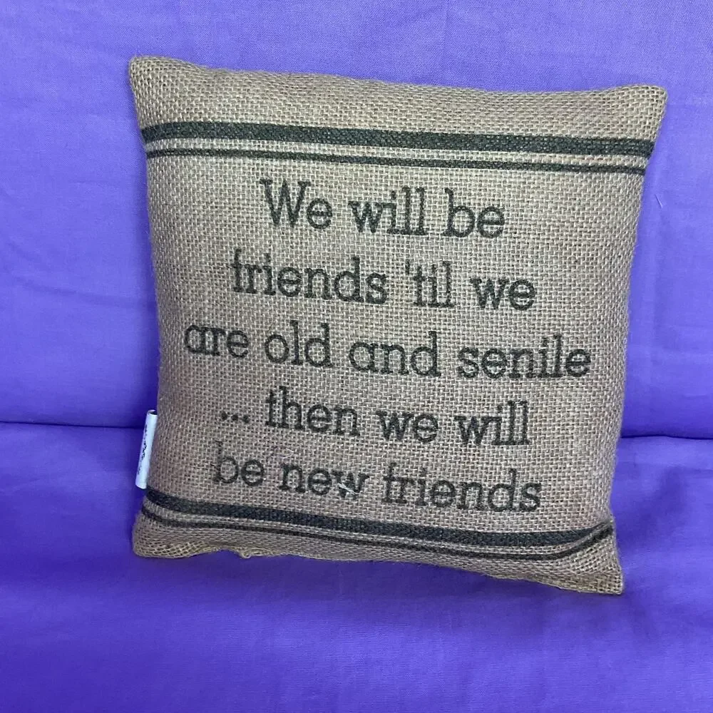 Burlap Friendship Accent Pillow - Funny Best Friends Quote Decor Pillow